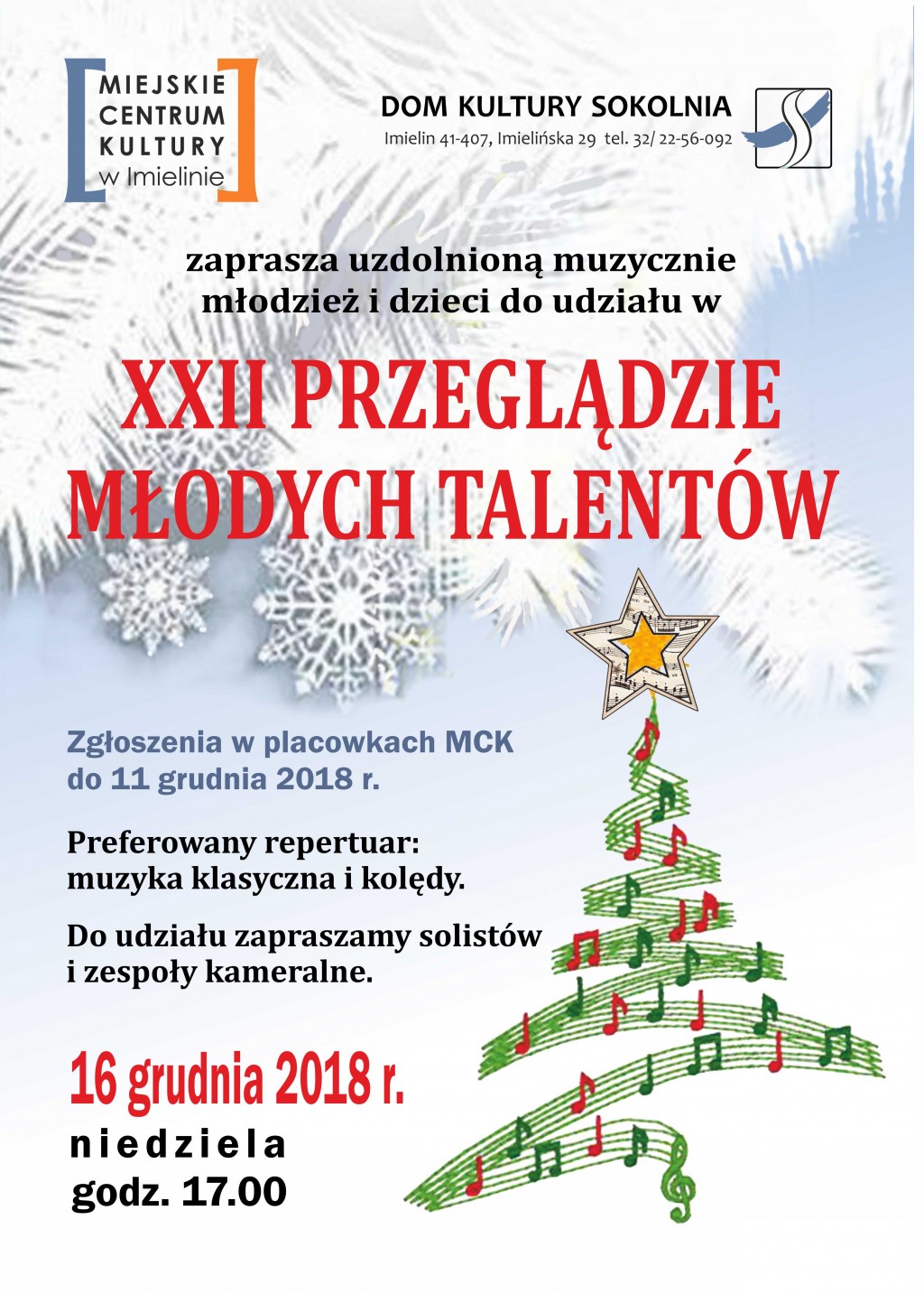 16 grudnia (niedziela) godz. 17:00 XXI Przegląd Młodych Talentów