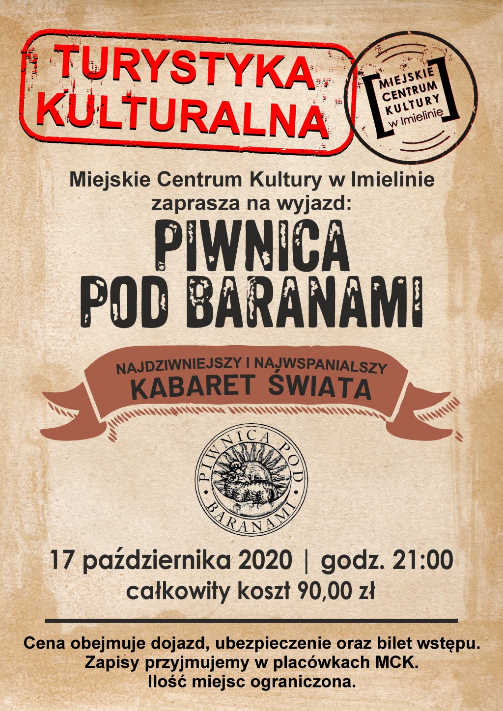 Turystyka kulturalna - KABARET PIWNICA POD BARANAMI 17 października godz. 21.00