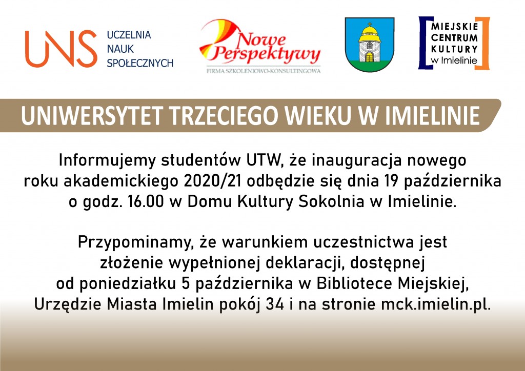 UTW Imielin - wykład inauguracyjny 19 października godz. 16.00