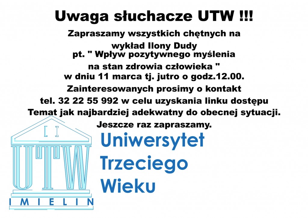 Uwaga słuchacze Uniwersytetu Trzeciego Wieku!