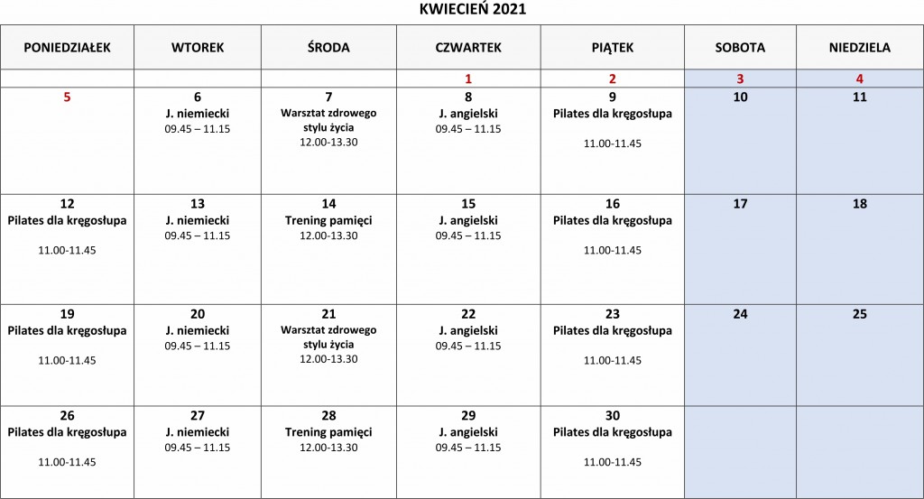 Uniwersytet Trzeciego Wieku - harmonogram na kwiecień!