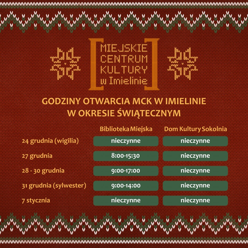 Godziny otwarcia w okresie świątecznym!